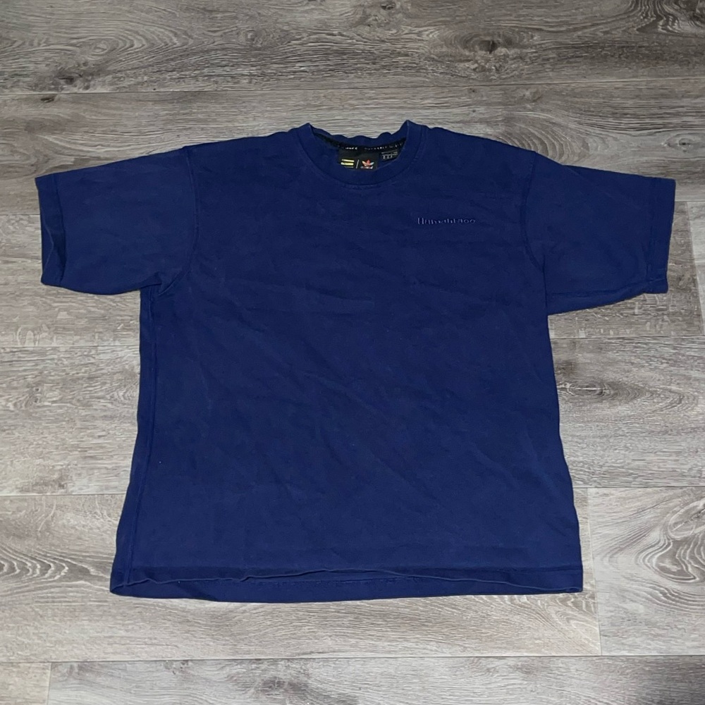 Navy blue Pharrell Williams x Adidas embroidered logo heavyweight tee